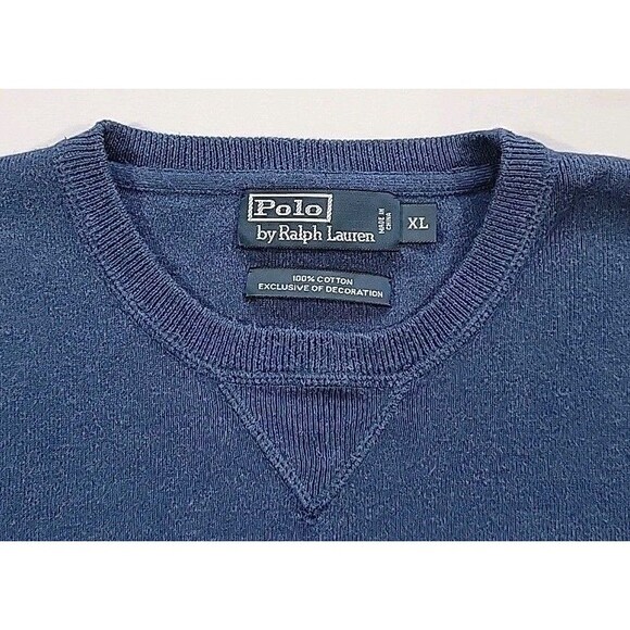 Polo Ralph Lauren Sweater 100% Cotton Blue Men's Size XL Red Pony 90s Crewneck - Picture 6 of 13